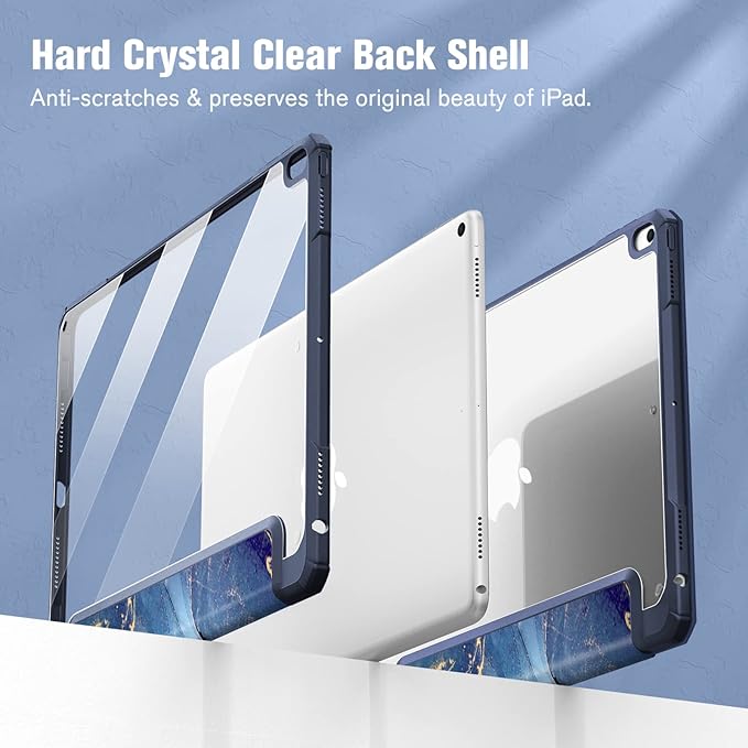 Fintie Hybrid Slim Case for iPad Air 3rd Generation 10.5" 2019 / iPad Pro 10.5 Inch 2017 - [Built-in Pencil Holder] Shockproof Cover with Clear Transparent Back Shell (Ocean Marble)