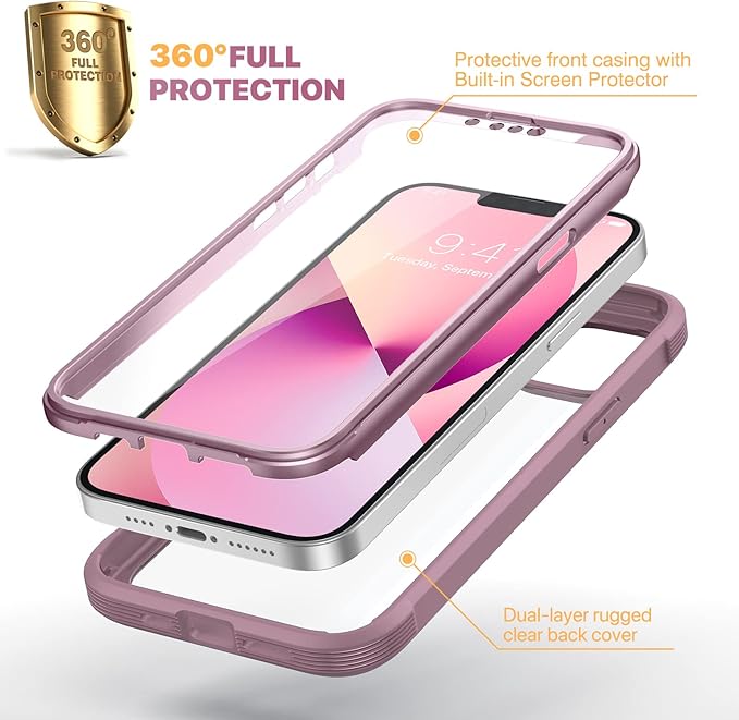 Diaclara Designed for iPhone 13 Case, Full Body Rugged with Built-in Touch Sensitive Anti-Scratch Screen Protector, Soft TPU Bumper Case for iPhone 13 6.1" (Blackcurrant)