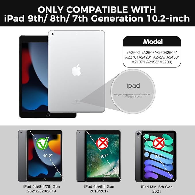 SIBEITU for iPad 9th Generation Case 10.2-inch 2021 with Pencil Holder & Built-in Kickstand, Heavy Duty Rugged Protective Case for iPad 9th/ 8th/ 7th Generation 2021 2020 2019 (Black+Red)