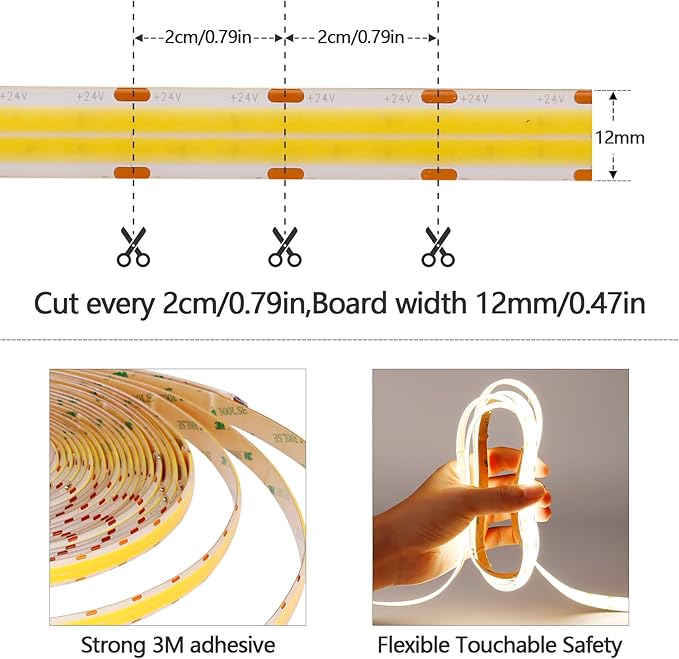 GOMING 32.8ft(10M) DC 24V Double Row COB LED Strip Light Natural White 4000K IP65 Waterproof 6000LEDs CRI 93+ 20000lm Uniform Glow Dotless Flexible LED Tape Lights for DIY Home Decor(No Power Supply)