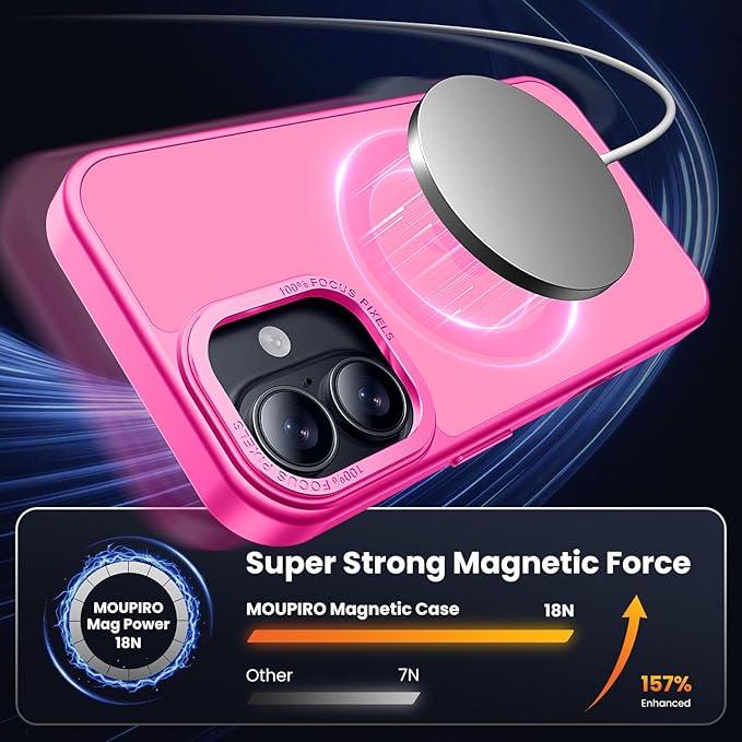 for iPhone 16 Case with 2X Screen Protectors [Compatible with MagSafe] Military Grade Drop Protection Skin Feeling Back Cover Shockproof Slim Fit iPhone 16 Phone Case 6.1 inch,Pink