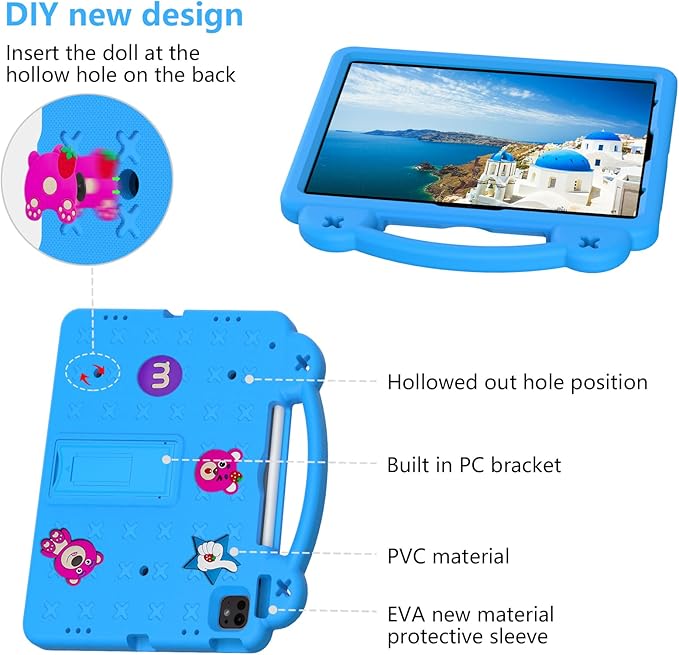 Kids Case for iPad Air 13 inch M3 2025/M2 2024 & iPad Pro 13 inch M4 2024 & iPad Pro 12.9 inch Cover 6th/5th/4th/3rd Generation 2022/2021/2020/2018 with Stand/Pencil Holder/Handle, Sky Blue