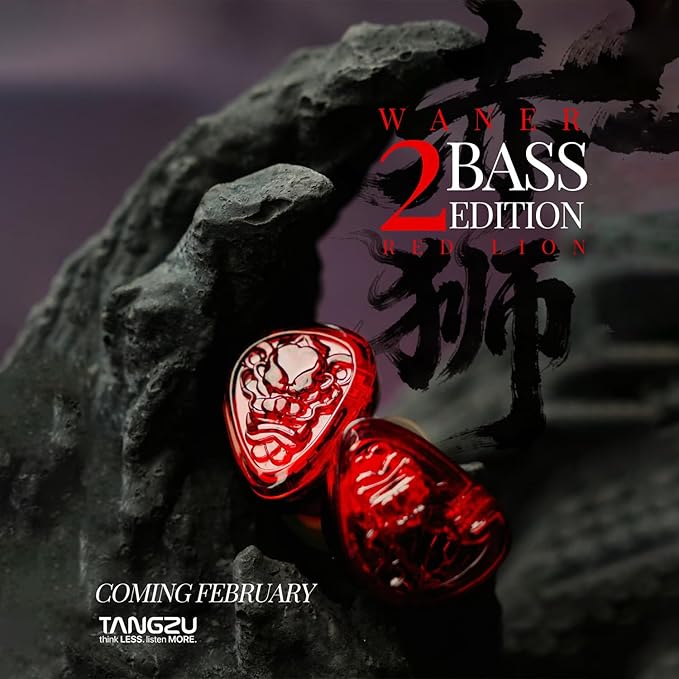 TANGZU Wan'er S.G II Red Lion in Ear Monitor, Gaming IEM Earphones, HiFi Wired Earphones with Silicone Headphone Organizer, Tang Sancai Wide Bore Eartips, Sonic Eartips (Red, 3.5mm with Mic)