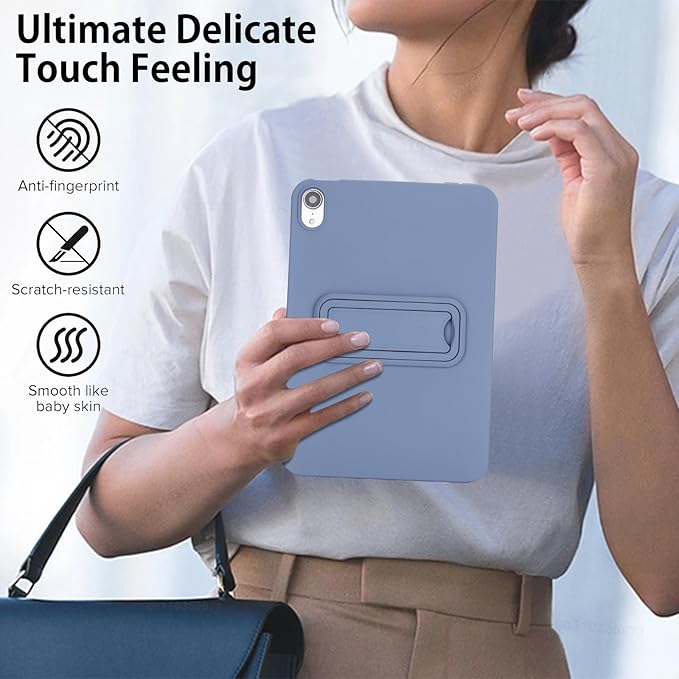 Case for iPad mini 7th & 6th Gen with Kickstand, Soft TPU + Hard PC Ultimate Delicate Touch Feeling Shockproof Protective Back Cover for iPad mini 7th 6th Women Men, Lavendergray