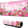 Desk Mat,Spring Pink Rose Floral Butterfly Mouse Pad Large Gaming for Desk,Non-Slip Rubber Base Mousepad,31.5x15.7 Inch for Office Home Work & Game