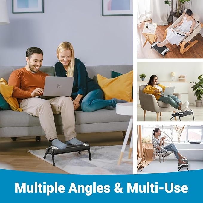 FUSLITE Foot Rest for Under Desk at Work, Ergonomic Foot Rest for Office Use, Adjustable Heights, Relieving Pain in Lower Back, Hip, Knee (Black)