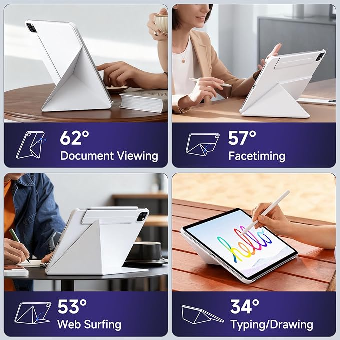 Magnetic Case for iPad Air M3/M2 13 Inch & iPad Pro 12.9 (3/4/5/6th Gen) 2022/2021/2020/2018, Stain-Resistant Slim Folio with Portrait/Landscape Stand, 4 Adjustable Angles,Cover Auto Wake/Sleep, White