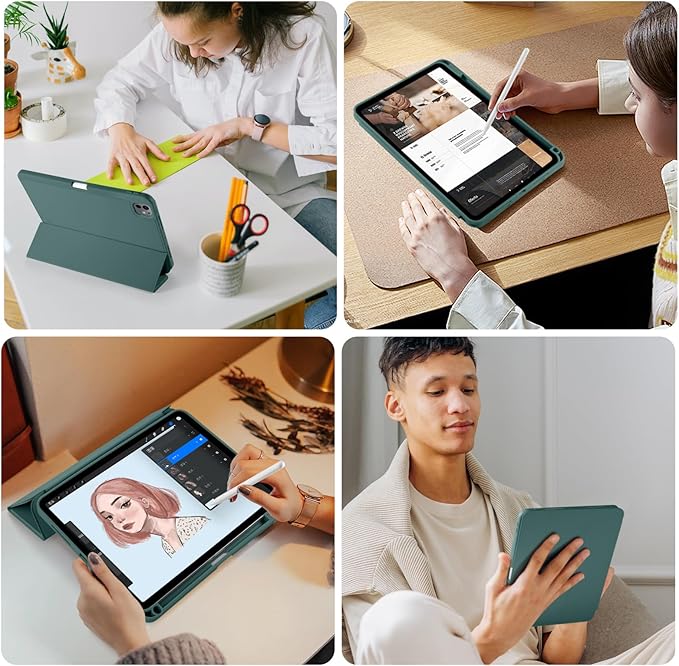 Kidopire New Compatible with iPad Pro 11 Inch Case (M4 2024/M5 2025) with Pencil Holder, Smart Cover with Protective Trifold Stand & Soft TPU Back, Auto Wake/Sleep, Support Pencil Pro, Pine Green