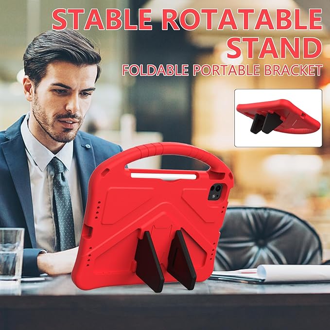 Kids Case for iPad Air 11 inch M4/M3/M2 (2026/2025/2024) & iPad Pro 11 inch M5/M4 (2025/2024) with Pencil Holder/Handle Kickstand/Lightweight Soft EVA Shockproof Boy Girl Stand Cover, Red