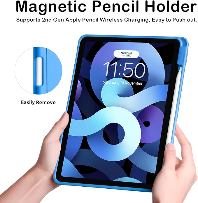 Cases for iPad Pro 12.9 Case 6th/5th/4th Generation (2022/2021/2020) with Pencil Holder [Apple Pencil Wireless Charging] Soft TPU Smart Tri-fold Stand Protective Cover(Blue)