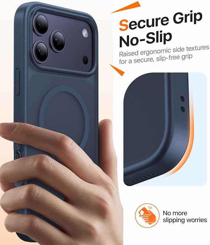 Magnetic for iPhone 17 Pro Case,[Anti-Slip][Compatible with MagSafe][Military Grade Drop Protection] Shockproof Protective Translucent Matte Phone Case for iPhone 17 Pro Case,Midnight Blue