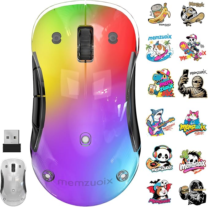 memzuoix 2.4G LED Wireless Mouse, Rechargeable Ergonomic Mouse with Detachable Cover, 1200 DPI Portable Optical Computer Mouse with USB Receiver for Laptop/PC/Desktop/MacBook, 5 Buttons-with Stickers