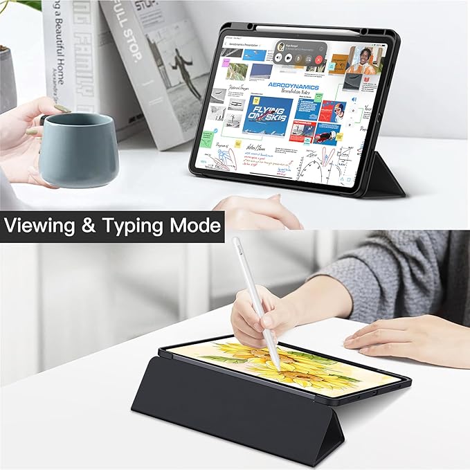 JETech Case for iPad Air 13-Inch M4/M3/M2 (2026/2025/2024) with Pencil Holder, Clear Transparent Back Shell Slim Stand Shockproof Tablet Cover, Auto Wake/Sleep (Black)