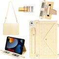 Shiny Case for iPad 9th 8th 7th Gen 10.2"/iPad Air 2019/iPad Pro 10.5, Techcircle Crossbody Iridescent Folio Stand Wallet Case with Pencil Holder+Card Slots+Hand Strap+Shoulder Strap, Shiny Yellow