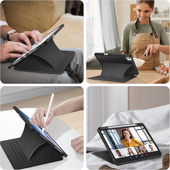 Fintie Magnetic Stand Case for iPad Pro 11-inch (M5) 2025 / (M4) 2024 - Multiple Angles Shockproof Rugged Soft TPU Cover with Pencil Holder, Auto Wake/Sleep, Black