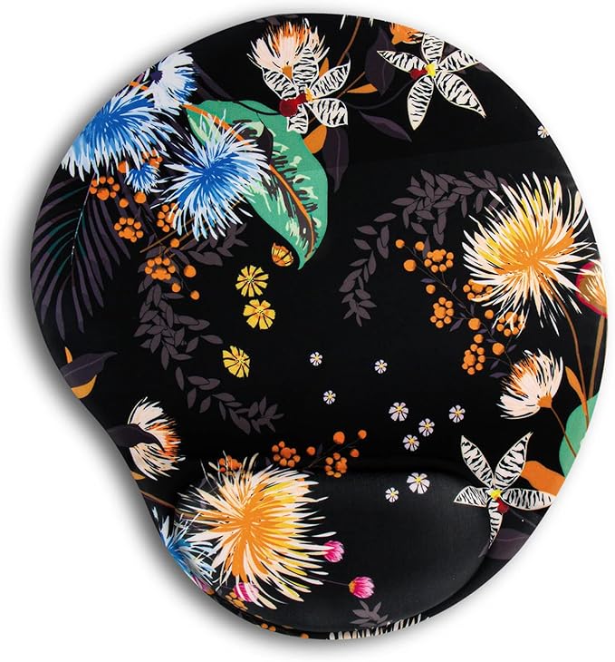 Ergonomic Mouse Pad with Wrist Support,Cute Mouse Pads with Wrist Rest,Comfortable Mouse Pad for Home Office Gaming Working Computers Laptop,Pain Relief with Non-Slip PU Base (Black Floral)