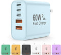 USB C Charger Block, 60W 5 in 1 Charging Blocks, PD 3.0 Fast Charger, QC 2A Blue Wall Plug Multiport Type C Charging Block for iPhone 17 16 15 14 13 12 Pro Max, iPad, iPod, Samsung, AirPods Pro