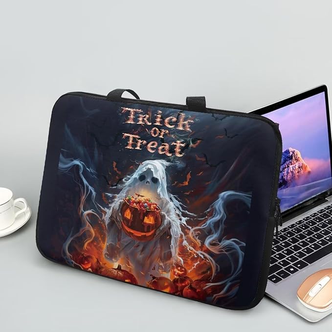 10 Inch Halloween Scary Ghost Laptop Sleeve, Protective Laptop Case Tote Bag for Halloween Decor, Computer Cover with Zipper Men Women Handbag Tablet Carrying Case for Business/School