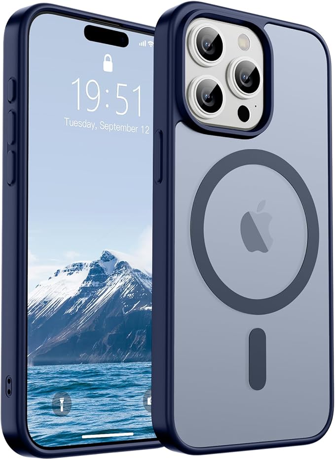 SUPFINE Magnetic for iPhone 15 Pro Max Case (Compatible with MagSafe) (Military Grade Drop Protection) Translucent Matte Shockproof with Anti-Fingerprint Phone Case,Navy Blue