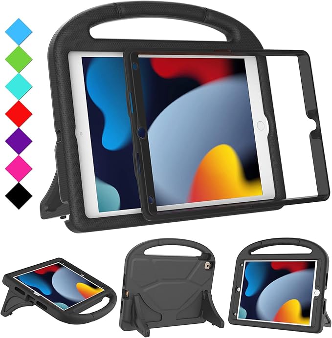 Kids Case for iPad 10.2 & 10.5, iPad 9th/8th/7th Generation 10.2" 2021 2020 2019 Case with Screen Protector, iPad Air 3rd Gen/Pro 10.5 inch Protective Cover with Handle Stand, Black