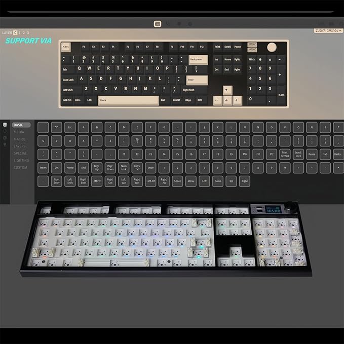 GMK104 Mechanical Keyboard Kit with Screen&Knob,VIA Programmable Hot Swap Gasket Mounted PCB Custom RGB Barebones Keyboard Wireless BT5.0/2.4GHz/USB-C Wired Full Size Gaming DIY Kit (White)
