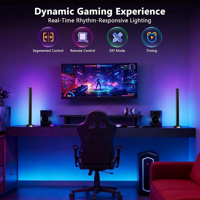 DAYBETTER Gaming Light Bars,RGBICW TV Light Bars,Smart LED Light Bars with Music and Scene Modes,Multiple Placement Options,Mood Lighting,Color Changing Light Bar for Gaming Monitor,TV,Desk,Room Decor