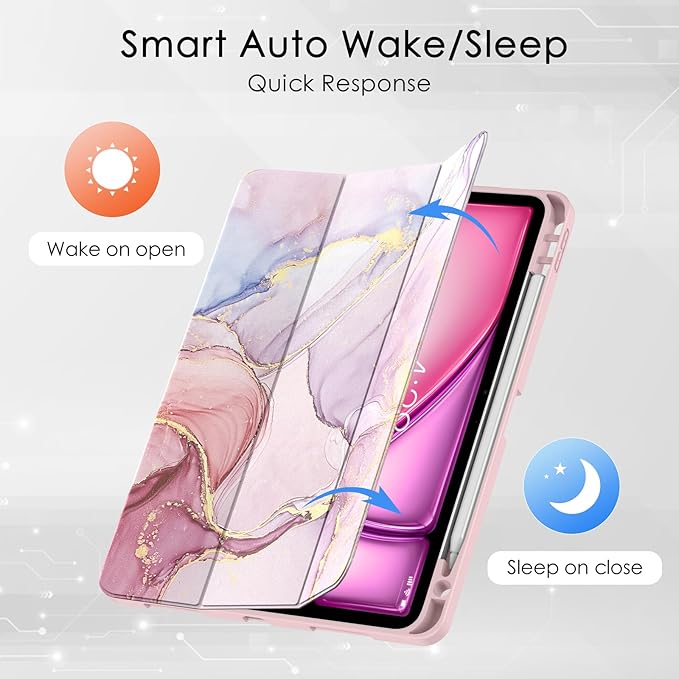 Soke Case for New iPad Air 11 Inch (M4/M3/M2, 2026-2024), iPad Air 5th/4th Generation 10.9 Inch (2020-2022) with Pencil Holder, Soft TPU Back Cover & Auto Sleep/Wake, Dreamy Marble