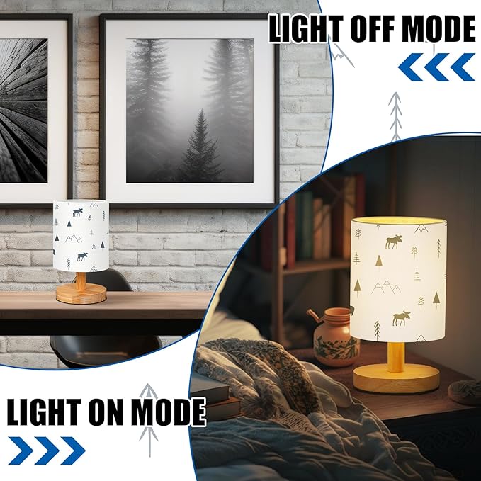 VIHOSE Forest Animals Bedside Table Lamp Vintage Nightstand Lamp with Linen Fabric Shade Solid Wood Base Decoration for Kids Living Room Bedroom Desk Dorm