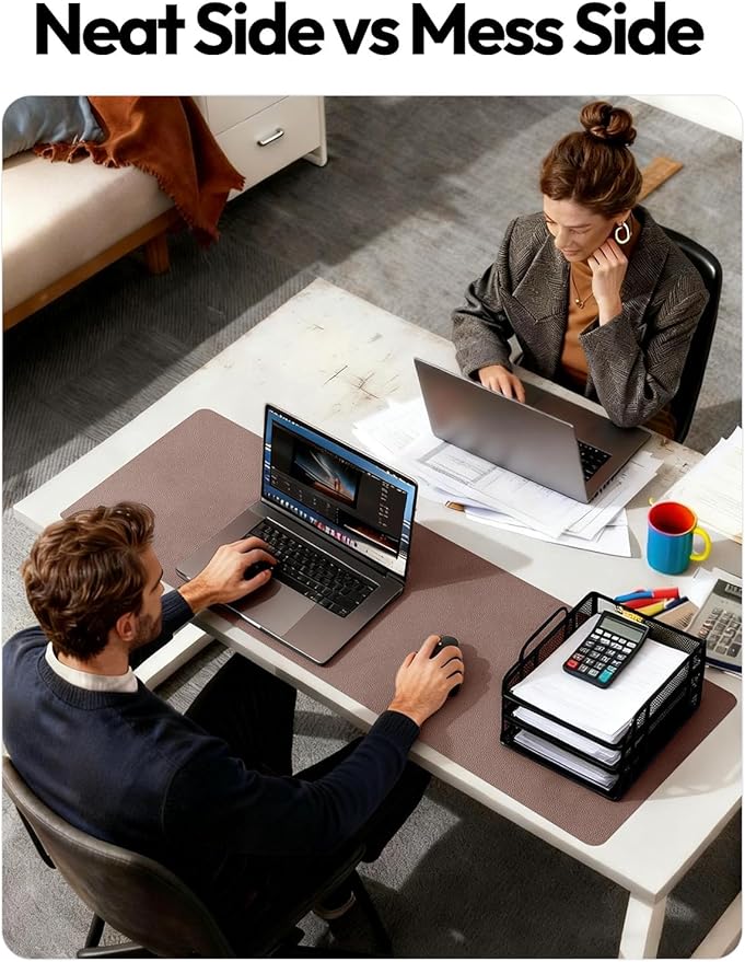 YSAGi Leather Desk Protector, Office Mat, Large Mouse Mat, Non-Slip PU Leather Blotter, Laptop Pad, Waterproof Writing Pad for Office and Home (Chocolate, 23.6" x 13.8")