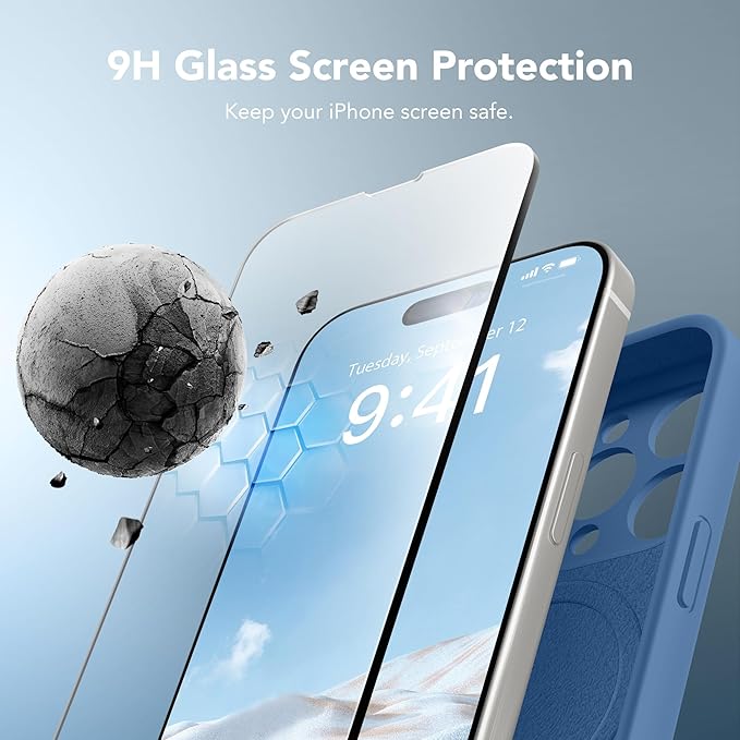 Magnetic for iPhone 14 Pro Case, Compatible with MagSafe, [Full Camera Protection][Screen Protector] Silicone Shockproof Protective Phone Case for iPhone 14 Pro 6.1", Lake Blue