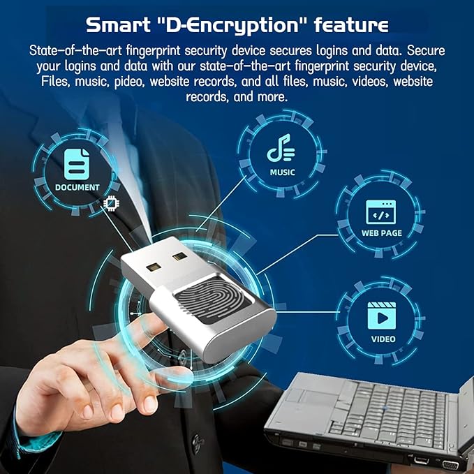 USB Fingerprint Reader, 360° Detection Mini Fingerprint Scanner 0.5s Touch Speedy Matching Portable Biometric Scanner USB Security Key for Password and File Encryption