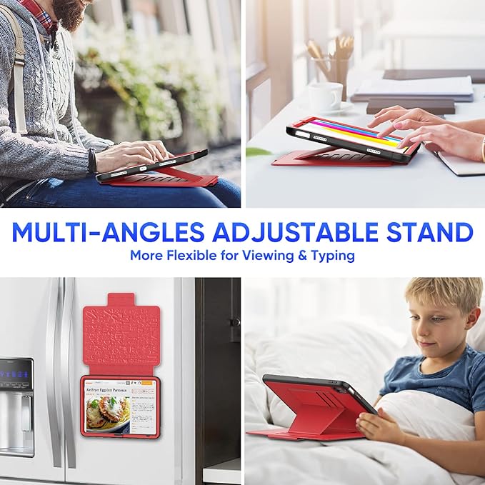 SEYMAC stock Case for iPad mini 7 (A17 Pro)/ Mini 6 8.3'', Strong Magnetic Auto Sleep Shockproof Case with Absorbing Multi-Angles Stand, Pen Holder, Card Slot, Red