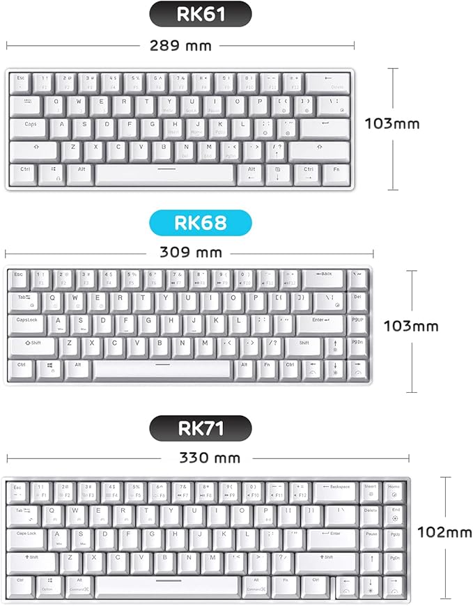 RK ROYAL KLUDGE RK68 Wireless Hot Swappable 65% Mechanical Keyboard, 68 Keys Compact BT5.0 Gaming Keyboard with Stand-Alone Arrow/Control Keys, Tactile Brown Switch