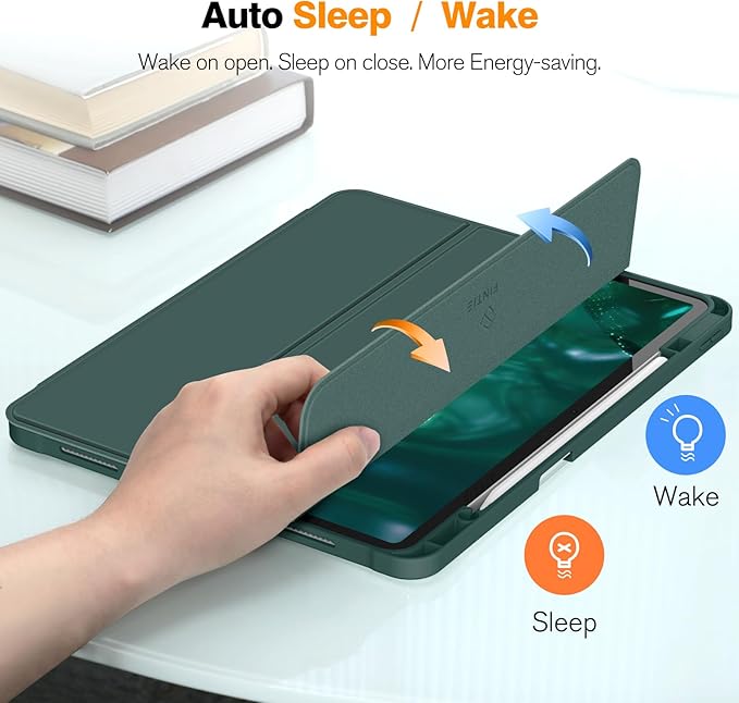 Fintie SlimShell Case for iPad Pro 13-inch (M5) 2025 / (M4) 2024 - [Built-in Pencil Holder] Soft TPU Protective Stand Back Cover with Auto Wake/Sleep, Midnight Green