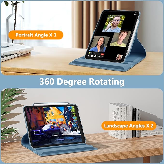 Fintie Rotating Case for iPad Pro 11-inch (M5) 2025 / (M4) 2024 - [Built-in Pencil Holder] 360 Degree Swiveling Smart Stand Protective Cover, Auto Sleep/Wake, Ocean Blue