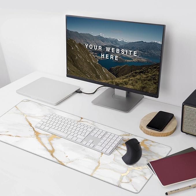 Extra Large Mouse Pads White Gold Marble Print XXL Extended Mousepad with Stitched Edges Non-Slip Rubber Base Computer Keyboard Pad Desk Mat for Home Office Desk Decor, 35.4" X 15.7"