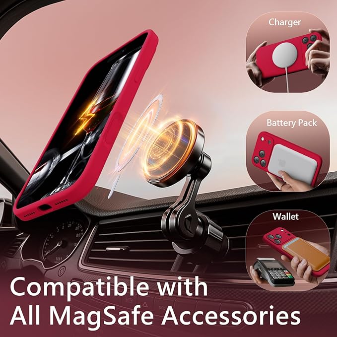 FireNova Magnetic for iPhone 17 Pro Max Case, Compatible with MagSafe, [Integrated Silicone Camera Control Button] [Camera Protection] Anti-Scratch Microfiber Lining Phone Case, 6.9", Deep Red