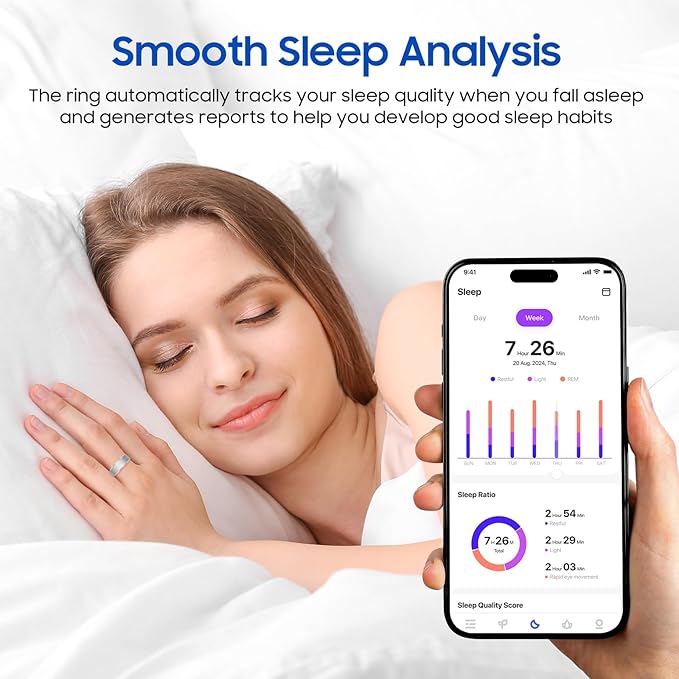 Smart Health Ring, Featuring Stress and Sleep Monitoring Functions, Compatible with iOS and Android,Waterproof Fitness Tracker for Women & Men, No Subscription Fee. (Black, 9)