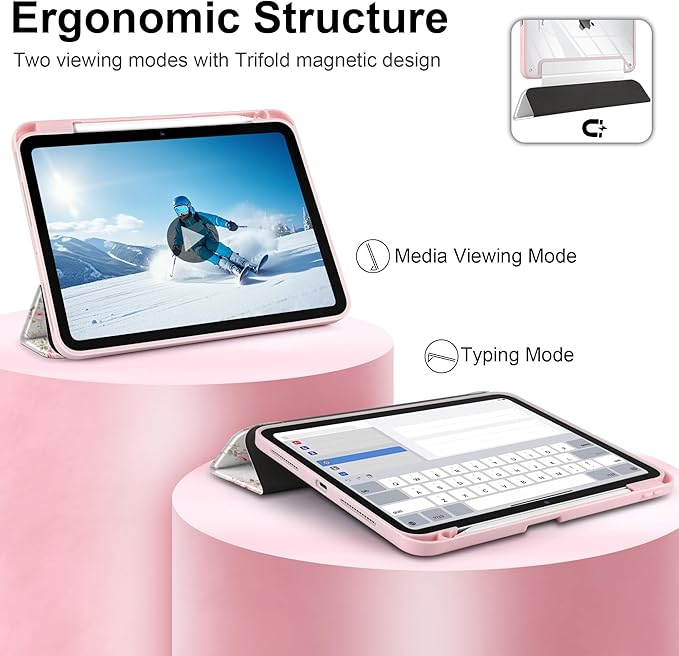 Case for iPad Pro 13 Inch (M5 2025 M4 2024) – [Built-in Pencil Holder], Shockproof & Stylish, Clear Hard Back + Soft TPU Edge, Magnetic Trifold Stand, Auto Wake/Sleep, Little Rose