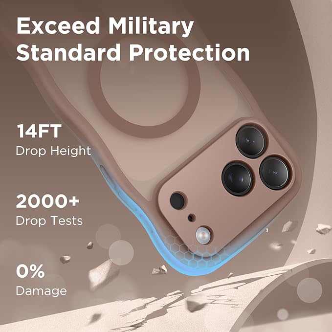 CAPRARO Magnetic for iPhone 17 Pro Case for Women Girls, Upgraded [Full Camera Protection] [Compatible with MagSafe] Cute Wave Translucent Matte Phone Case for iPhone 17 Pro, Brown