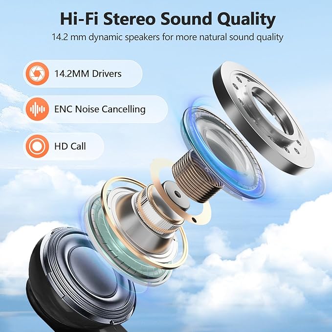 Wireless Earbuds 2025 NEW Bluetooth 5.4 Headphones Bass 3D Stereo, In-Ear Earphones with 4 ENC Noise Cancelling Mic, 48H Playtime with LED Display, IPX7 Waterproof for Laptop Pad Android iOS, Black