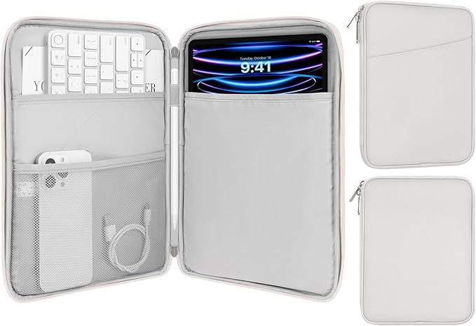 MoKo 9-11 Inch Tablet Sleeve Case, Fits New 11inch iPad Air M4/Pro M5, iPad A16 11", i-Pad 10/9/8/7th/Air 5/4th 10.9"/10.2", Tab S9/S8 11", Protective Bag Carrying Case with Pocket,Gray + White
