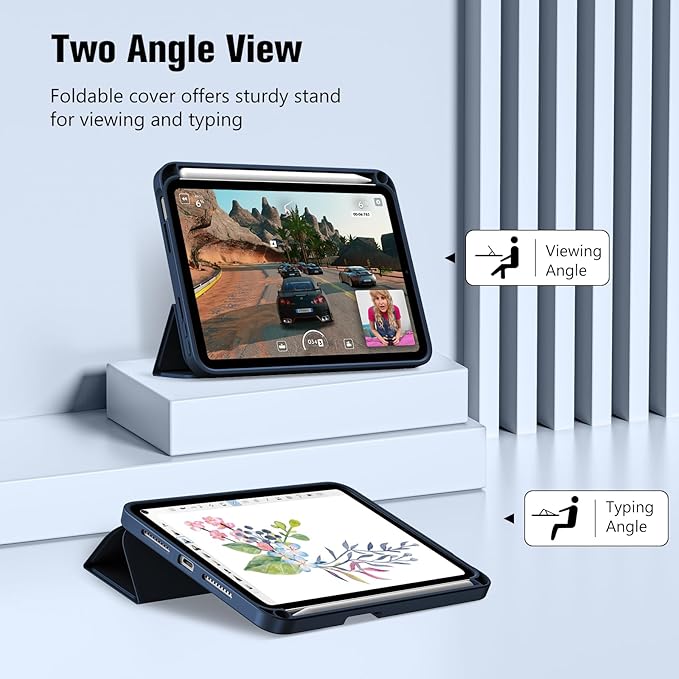 ProCase for iPad mini 7 A17 Pro 2024/iPad Mini 6 2021 8.3 Inch iPad mini 7th/6th Gen Case with Pencil Holder, Trifold Stand Smart Folio with Soft TPU Back Cover for iPad mini 8.3" 7th/6th -Darkblue