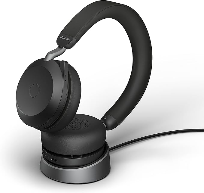 Jabra Evolve2 75 PC Wireless Headset with Charging Stand and 8-Mic Technology - Dual Foam Stereo Headphones with Advanced Active Noise Cancelling, USB-C Bluetooth Adapter and UC Compatibility - Black