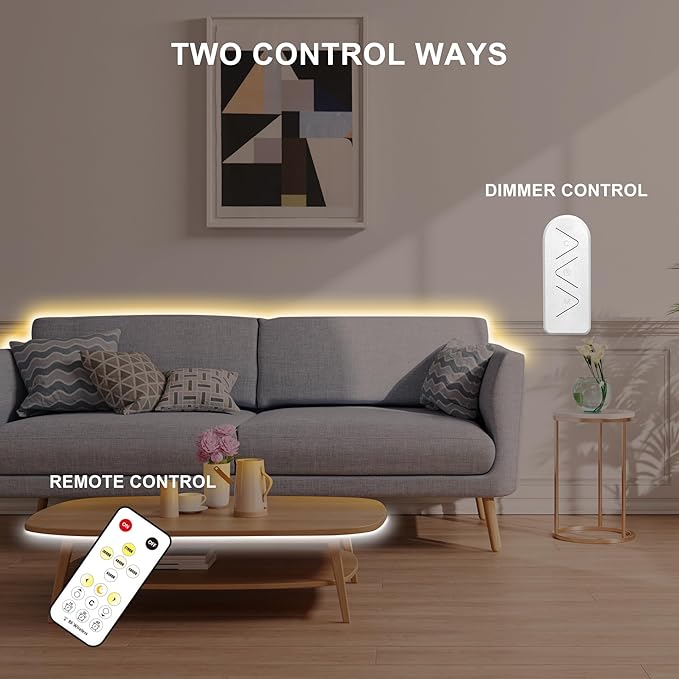 Tatazone 32.8ft Tunable White COB Led Strip Light with RF Remote, CRI93+ Dimmable CCT 2700K-6500K COB Led Tape Lights, Adhesive High Density Dual Color Led Light Strip for Bedroom, Kitchen, Cabinet