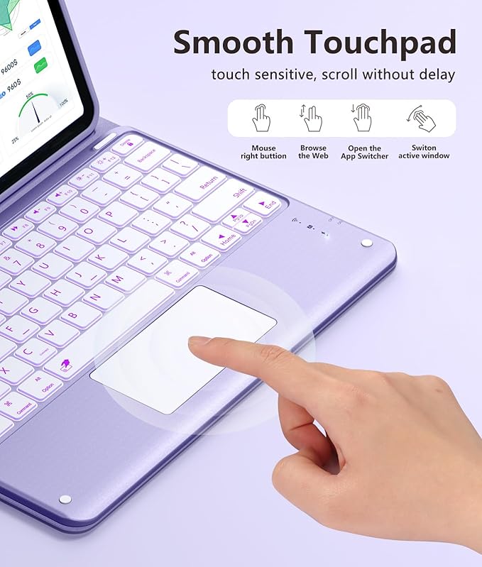 Harvopu for iPad Air 13 Inch & Pro 12.9 Case with Keyboard - Multi-Touch Trackpad, 7 Colors Backlit, Detachable Keyboard Cover for iPad Pro 12.9 (6th, 5th, 4th, 3rd gen), Air 13 M4/M3/M2 (Purple)