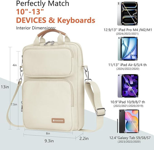 10-13 Inch Tablet Sleeve Bag, Ipad Bag for 13 In/11 in New iPad Pro M4 & 13 in Air M2 2024,iPad Pro 12.9 M2&M1,Ipad 10.9,Galaxy Tab S8+/S9+ 12.4,with Removable Shoulder Strap (Beige)