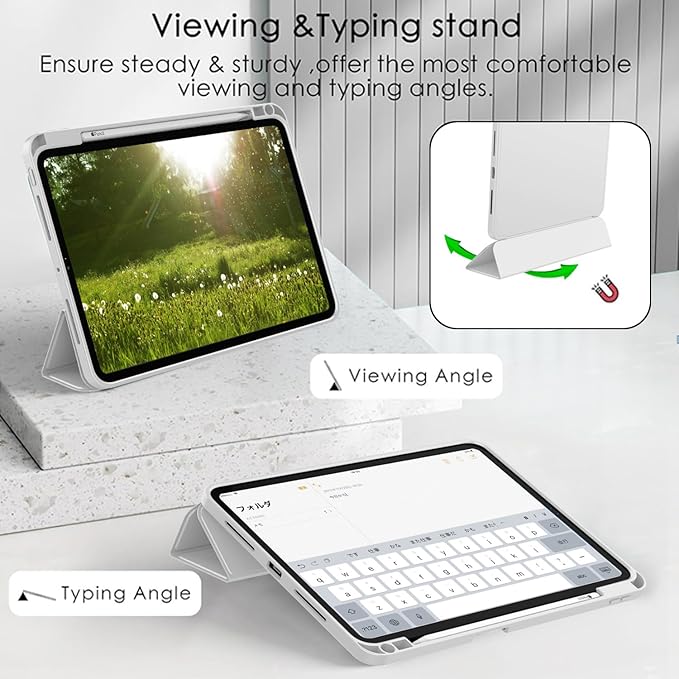 ZryXal iPad Pro 11 Inch Case (M5) 2025/ (M4) 2024 (Model: A2836/A2837/A3006), Trifold Stand Smart Cover with Pencil Holder and Soft TPU Back, Auto Wake/Sleep (New Light Gray)