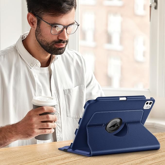 Fintie Rotating Case for iPad Pro 11-inch (M5) 2025 / (M4) 2024 - [Built-in Pencil Holder] 360 Degree Swiveling Smart Stand Protective Cover, Auto Sleep/Wake, Navy