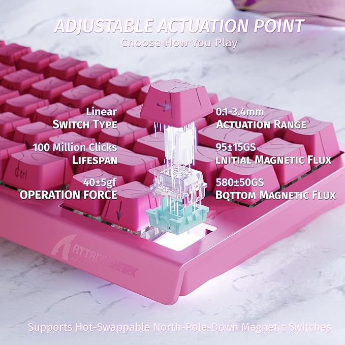 ATTACK SHARK X68HE Rapid Trigger Mechanical Gaming Keyboard 60% Wired with Adjustable Actuation,Hall Effect Magnetic Switch,8KHz Polling Rate,RGB Backlit,Top Mount,Side Printed Keycap(Rose Contour)